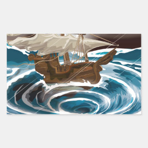 Sailship falling into a Whirlpool in the Sea Sticker