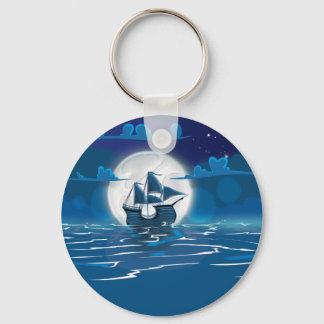 Sailship Voyage under the Moonlight Keychain