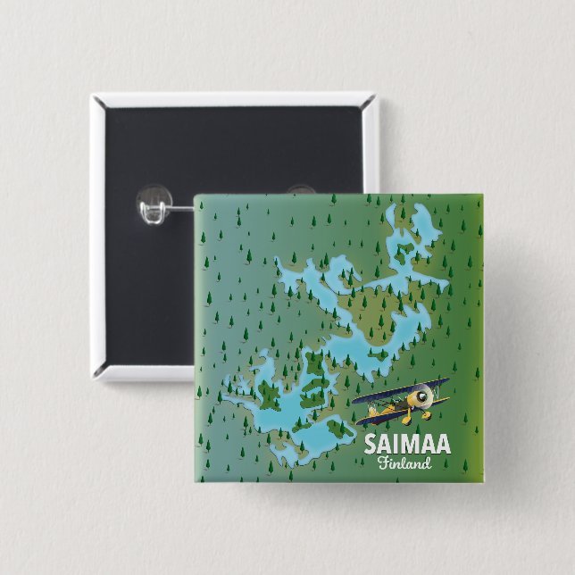 Saimaa Lake Finland map 2 Inch Square Button (Front & Back)