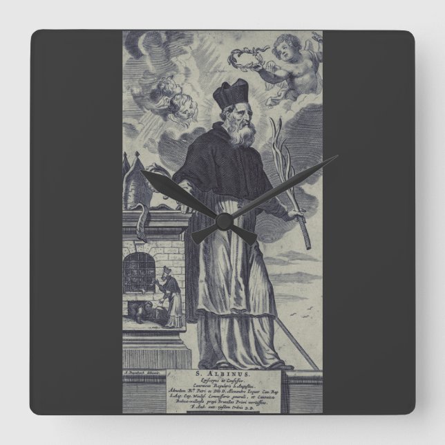 Saint Albinus of Angers Square Wall Clock (Front)