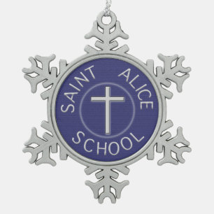 Saint Alice School Traditional  Blue and White Snowflake Pewter Christmas Ornament