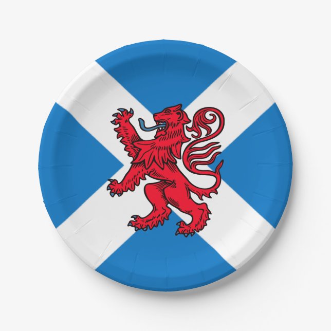 Saint Andrew's Cross Scottish Flag & Lion Rampant Paper Plate (Front)