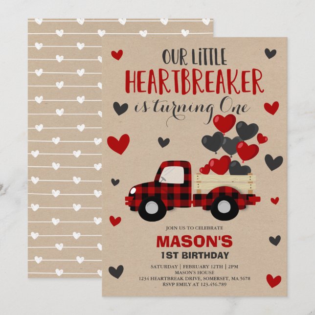 Saint Anniversaire Invitation Heartbreaker Camion  (Devant / Derrière)
