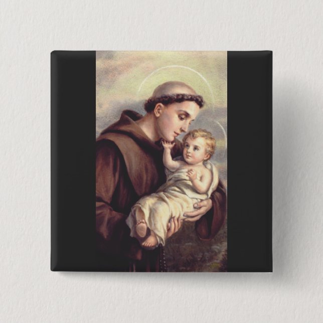 Saint Anthony of Padua 2 Inch Square Button (Front)