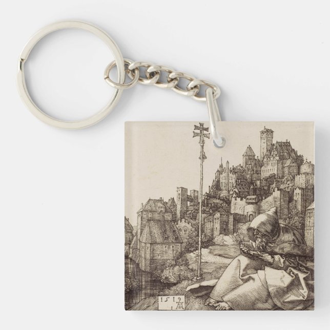 Saint Anthony Reading by Albrecht Durer Keychain (Front)