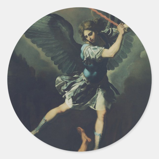 Saint Archangel Michael defeats the devil Classic Round Sticker (Front)