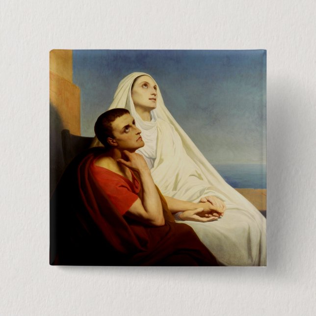 Saint Augustine and Saint Monica 2 Inch Square Button (Front)