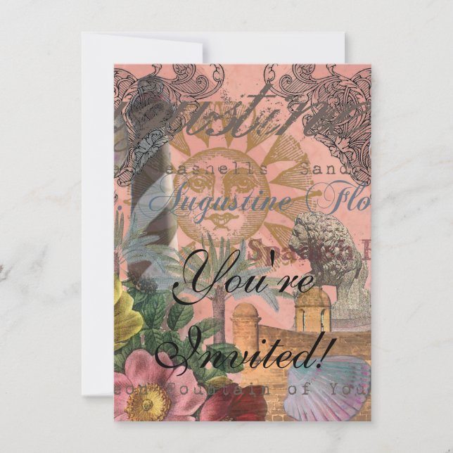 saint augustine florida travel antique art invitation (Front)