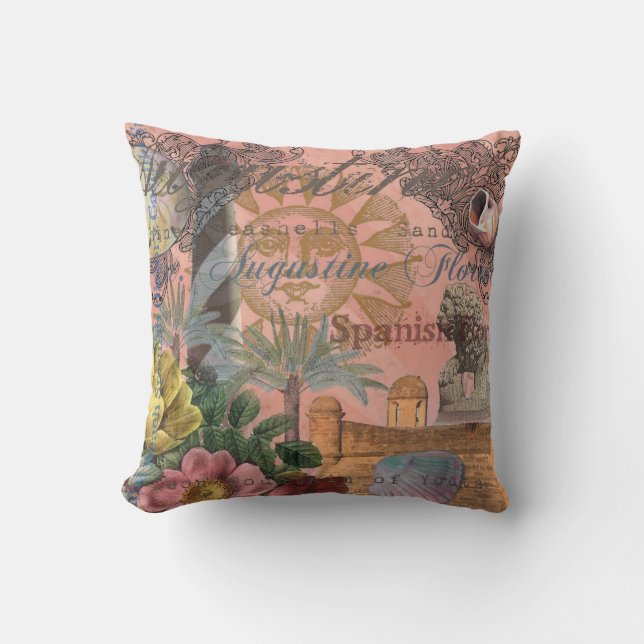 saint augustine florida travel antique art throw pillow (Front)