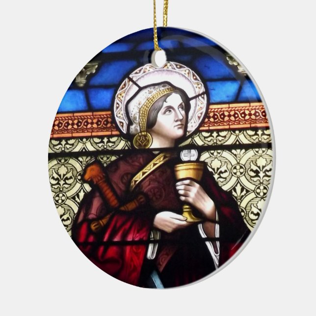 Saint Barbara Stained Glass Window Ceramic Ornament (Left)