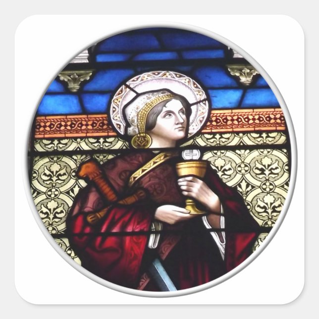 Saint Barbara Stained Glass Window Square Sticker (Front)