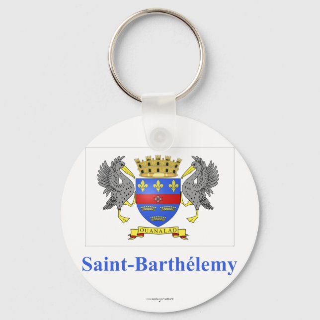 Saint Barthelemy Flag with Name in French Keychain (Front)