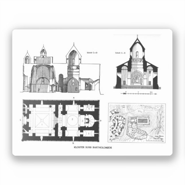 Saint Bartholomew Monastery floor and cross plan (Front)