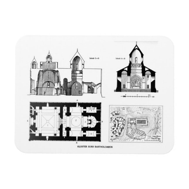 Saint Bartholomew Monastery floor and cross plan Magnet (Horizontal)