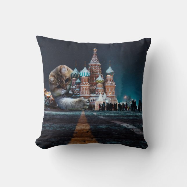 Saint Basil’s Cathedral and Hosico Throw Pillow (Front)