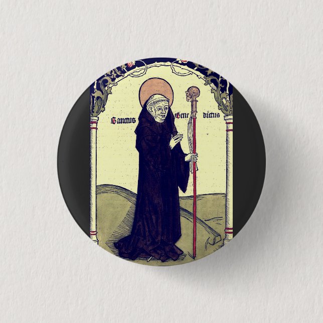Saint  Benedict of Nursia Abbot of Monte Cassino 1 Inch Round Button (Front)