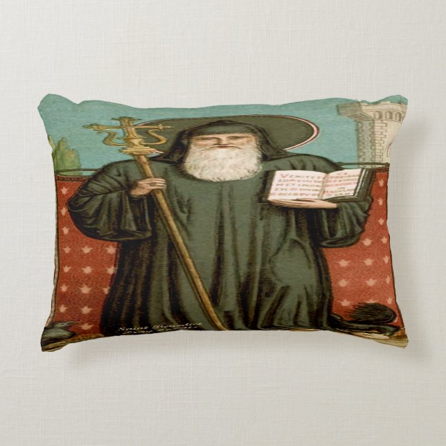 Saint Benedict of Nursia Accent Pillow (Front)