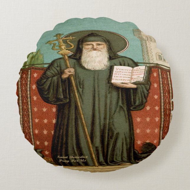 Saint Benedict of Nursia Round Pillow (Front)
