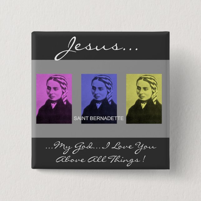 saint bernadette 2 inch square button (Front)