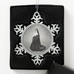 Saint Bernadette Snowflake Pewter Christmas Ornament