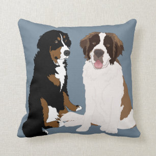 Saint Bernard and Bernese Mountain Dog Throw Pillow