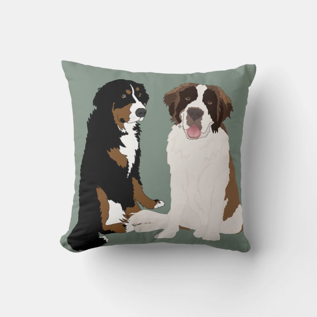 Saint Bernard and Bernese Mountain Dog  Throw Pillow (Front)