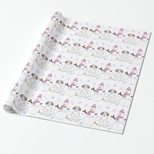 Saint Bernard And Snowman Wrapping Paper