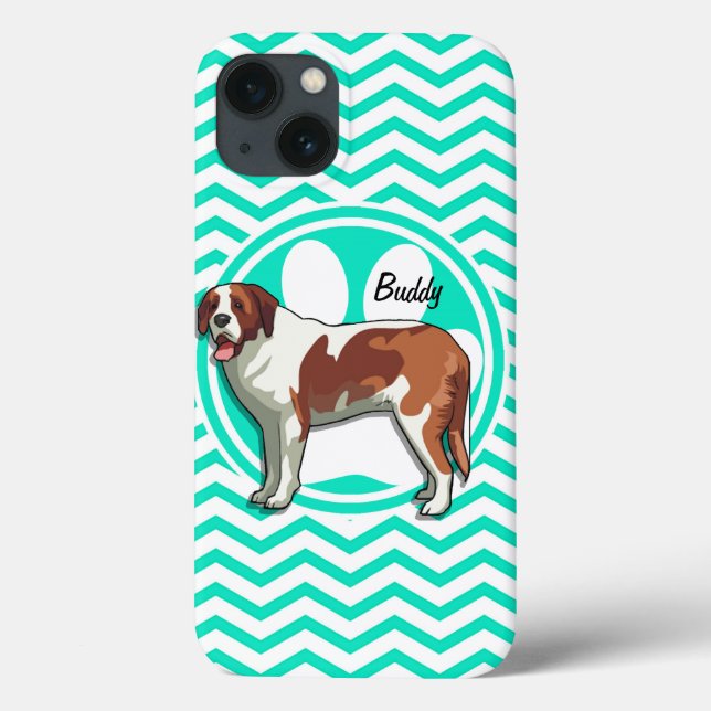 Saint Bernard; Aqua Green Chevron Case-Mate iPhone Case (Back)