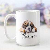 Saint Bernard avec tasse de café, chien avec attit