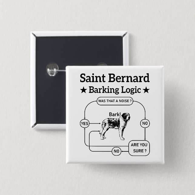 Saint Bernard Barking Logic Funny Dog Owner Cool 2 Inch Square Button (Front & Back)
