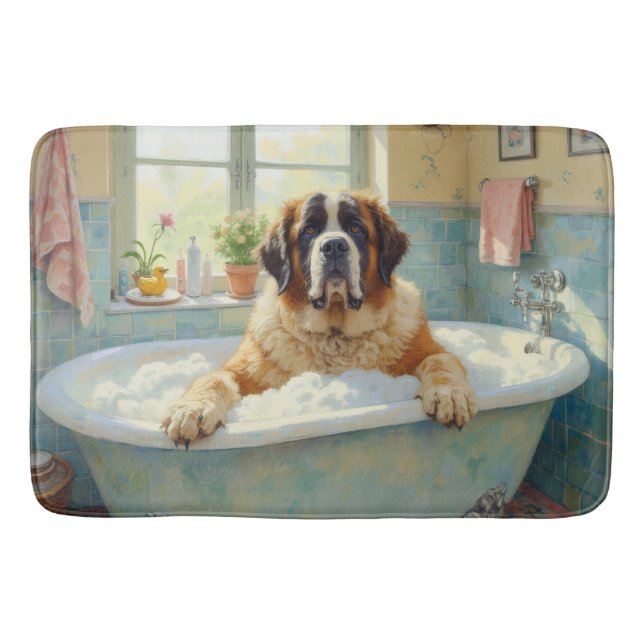 Saint Bernard Bath Time Cozy Bathroom Decor Mat (Front)