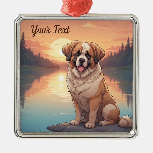 Saint Bernard by Lake Metal Ornament (Front)
