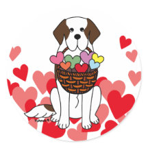 Saint Bernard Cartoon with a Basket Hearts