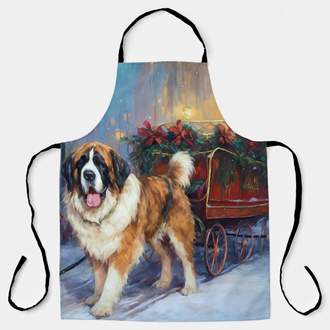 Saint Bernard Christmas Festive Season  Apron (Front)