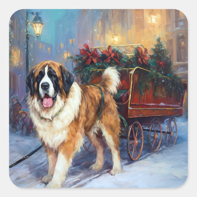 Saint Bernard Christmas Festive Season  Square Sticker (Front)