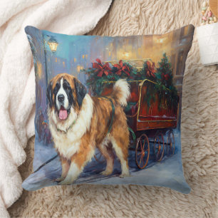 Saint Bernard Christmas Festive Season  Throw Pillow