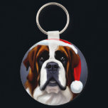 Saint Bernard Christmas Keychain<br><div class="desc">Cute illustration of a Saint Bernard dog wearing a Santa hat.</div>