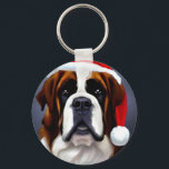 Saint Bernard Christmas Keychain<br><div class="desc">Cute illustration of a Saint Bernard dog wearing a Santa hat.</div>