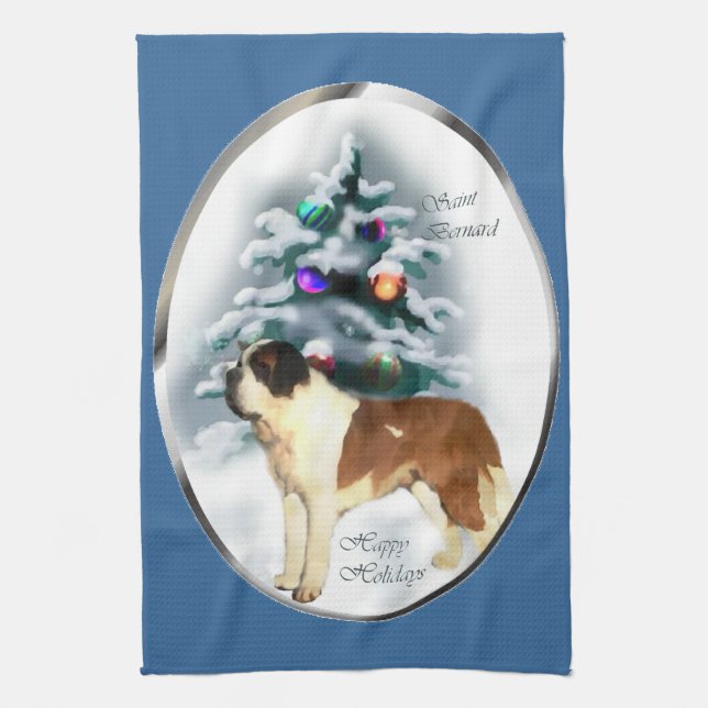 Saint Bernard Christmas Kitchen Towel (Vertical)