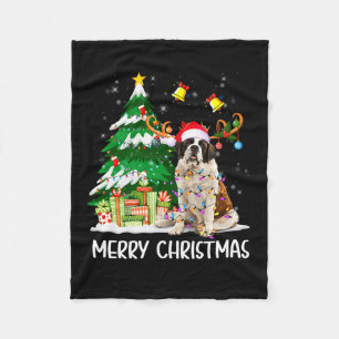 Saint Bernard Christmas Lights Tree Santa Xmas Paj Fleece Blanket