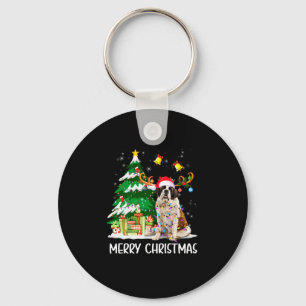 Saint Bernard Christmas Lights Tree Santa Xmas Paj Keychain