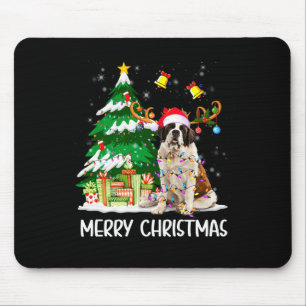 Saint Bernard Christmas Lights Tree Santa Xmas Paj Mouse Pad