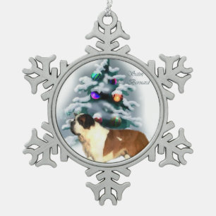 Saint Bernard Christmas Snowflake Pewter Christmas Ornament
