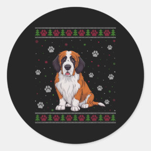 Saint Bernard Christmas Sweater Xmas Pet Animal Do Classic Round Sticker