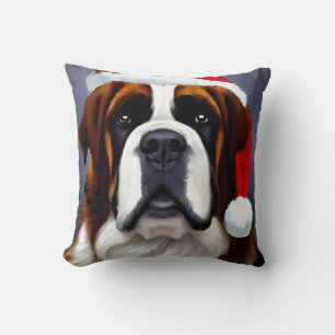 Saint Bernard Christmas Throw Pillow