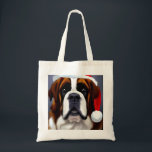 Saint Bernard Christmas Tote Bag<br><div class="desc">Cute illustration of a Saint Bernard dog wearing a Santa hat.</div>