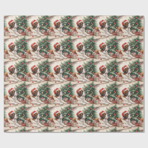 Saint Bernard Christmas Tree Watercolor  Wrapping Paper