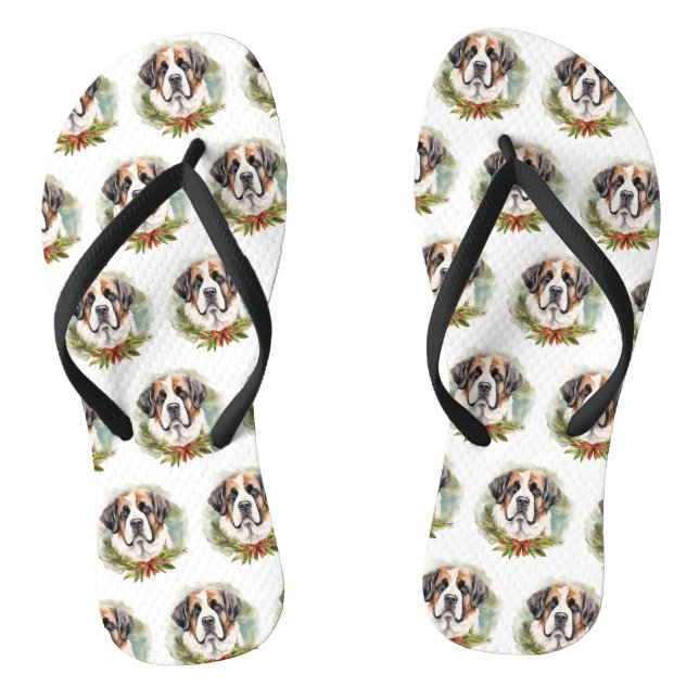 Saint Bernard Christmas Wreath Festive Pup Flip Flops (Footbed)