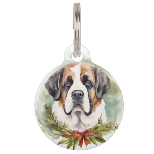 Saint Bernard Christmas Wreath Festive Pup Pet Tag