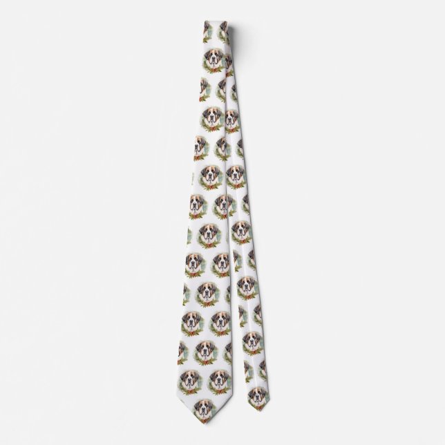 Saint Bernard Christmas Wreath Festive Pup Tie (Front)